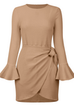 Casual Solid Flounce O Neck Irregular Dress Dresses(4 colors)