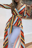 Fashion Striped Patchwork V Neck Dresses