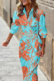 Fashion Print Patchwork Turndown Collar Shirt Dress Dresses(9 colors)