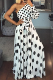 Casual Dot Patchwork One Shoulder Waist Skirt Dresses