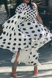 Casual Dot Patchwork One Shoulder Waist Skirt Dresses