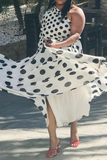 Casual Dot Patchwork One Shoulder Waist Skirt Dresses