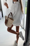 Casual Solid Patchwork Turndown Collar Tops