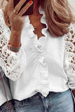Casual Solid Flounce V Neck Blouses