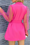 Fashion Elegant Solid See-through Turndown Collar A Line Dresses(4 colors)