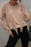 Fashion Solid Tassel Patchwork O Neck Sweaters(5 Colors)