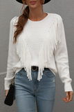 Fashion Solid Tassel Patchwork O Neck Sweaters(5 Colors)