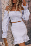 Fashion Color Block Fold U Neck Long Sleeve Two Pieces