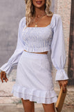 Fashion Color Block Fold U Neck Long Sleeve Two Pieces