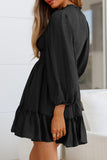 Fashion Solid Flounce O Neck Long Sleeve Dresses(11 colors)