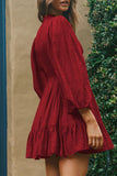 Fashion Solid Flounce O Neck Long Sleeve Dresses(11 colors)