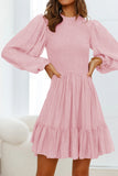 Fashion Solid Flounce O Neck Long Sleeve Dresses(11 colors)