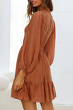 Fashion Solid Flounce O Neck Long Sleeve Dresses(11 colors)
