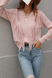 Fashion Solid Tassel Patchwork O Neck Sweaters(5 Colors)