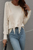 Fashion Solid Tassel Patchwork O Neck Sweaters(5 Colors)