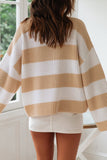 Fashion Sweet Striped Contrast O Neck Sweaters(3 Colors)
