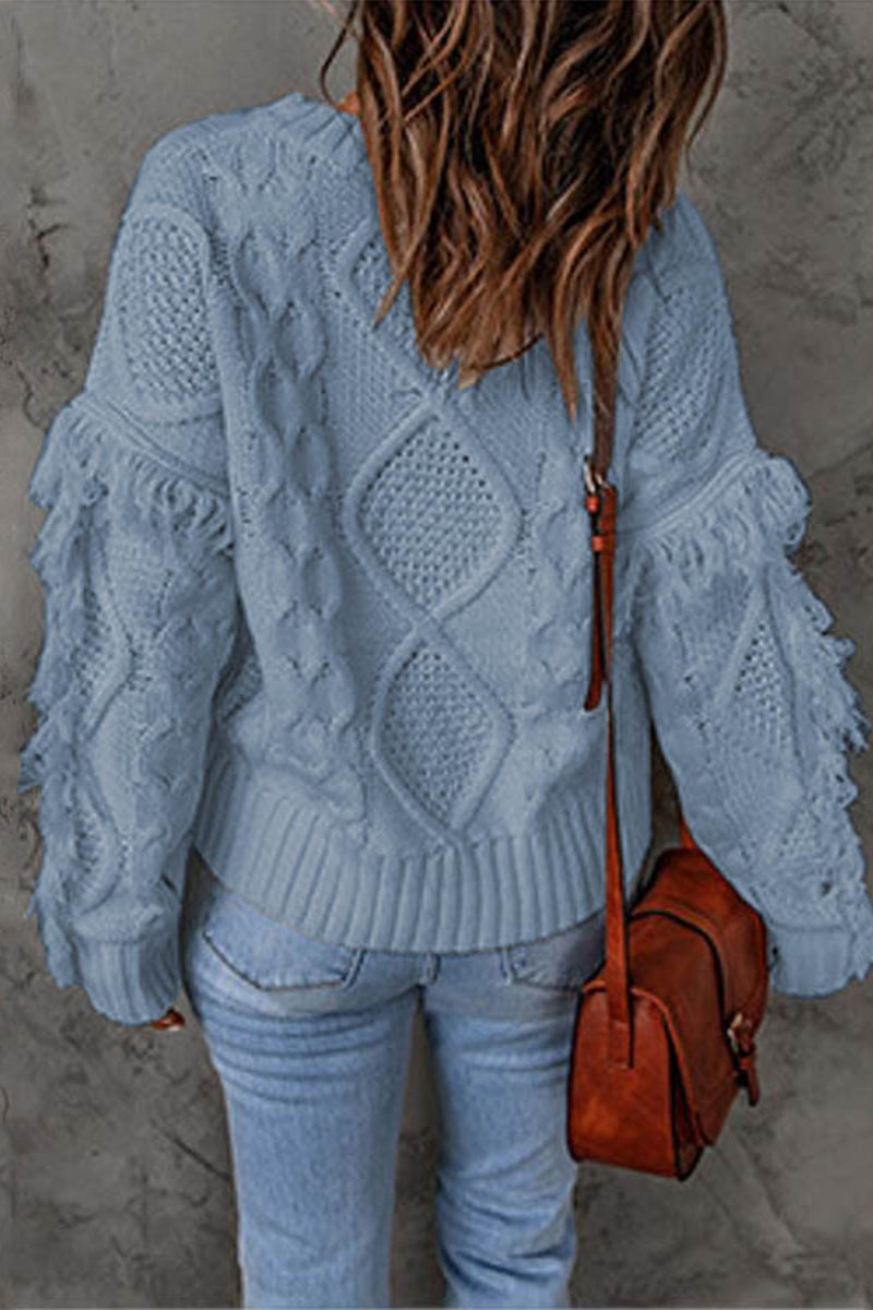 Sweet Elegant Solid Tassel O Neck Sweaters(8 Colors)