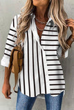 Elegant Striped Buttons Shirt Collar Tops