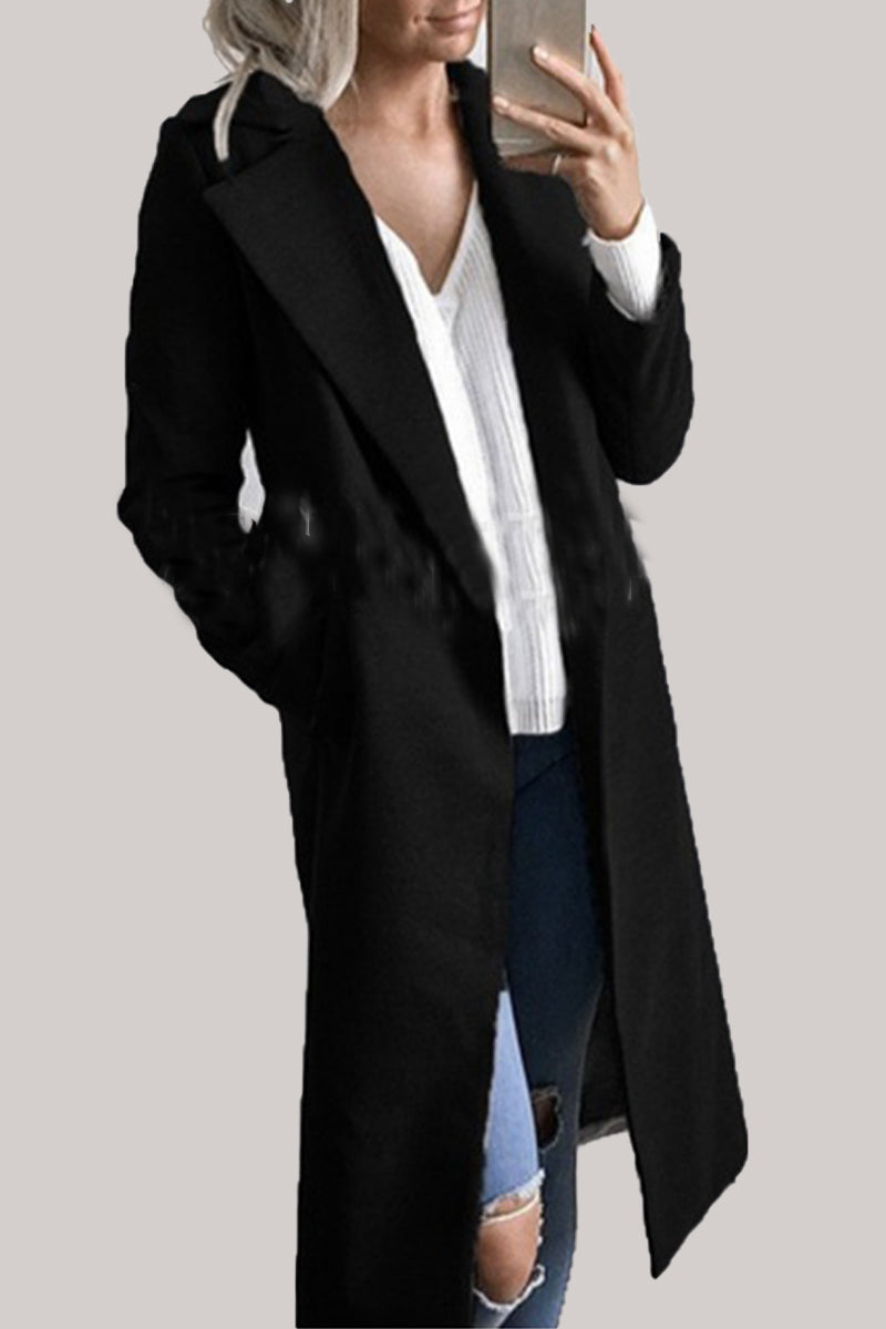 Casual Work Solid Solid Color Turndown Collar Outerwear