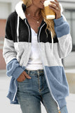Casual Color Block Patchwork Hooded Collar Outerwear