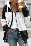 Casual Color Block Patchwork Hooded Collar Outerwear