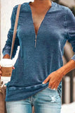 Work Solid Patchwork Zipper V Neck Tops(5 Colors)