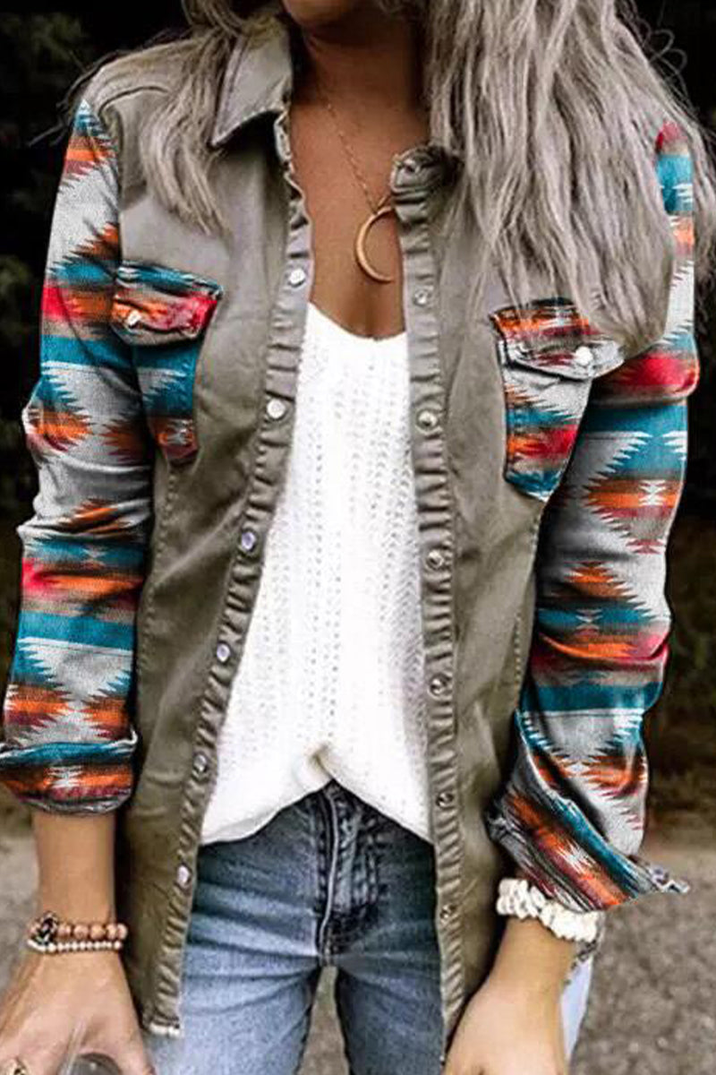 Casual Street Leopard Patchwork Turndown Collar Blouses