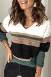 Casual Color Block Patchwork V Neck Sweaters(3 Colors)