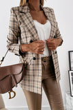 Work Elegant Plaid Print Patchwork Turn-back Collar Outerwear