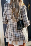 Work Elegant Plaid Print Patchwork Turn-back Collar Outerwear