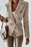 Work Elegant Plaid Print Patchwork Turn-back Collar Outerwear