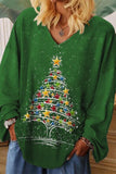 Casual Christmas Tree Printed Patchwork V Neck Tops