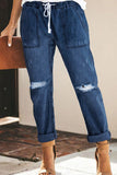 Street Solid Ripped Frenulum Straight Denim Jeans