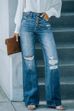 Casual Street Solid Ripped Buckle High Waist Straight Denim Jeans