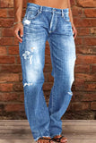 Casual Street Patchwork Ripped Straight Denim Jeans