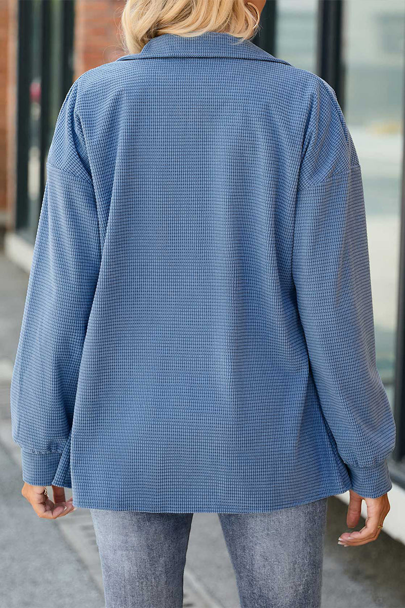 Solid Pocket Buckle Buttons Turn-back Collar Sweaters(4 Colors)