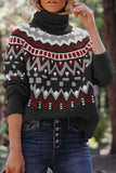 Street Plaid Striped Printing Turtleneck Sweaters(4 Colors)