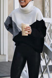 Casual Work Color Block Patchwork Turtleneck Tops