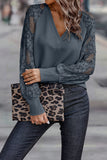 Casual Solid Lace V Neck Tops(4 Colors)