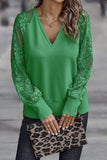 Casual Solid Lace V Neck Tops(4 Colors)