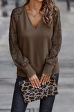 Casual Solid Lace V Neck Tops(4 Colors)