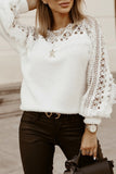 Casual Solid Hollowed Out Patchwork See-through O Neck Tops