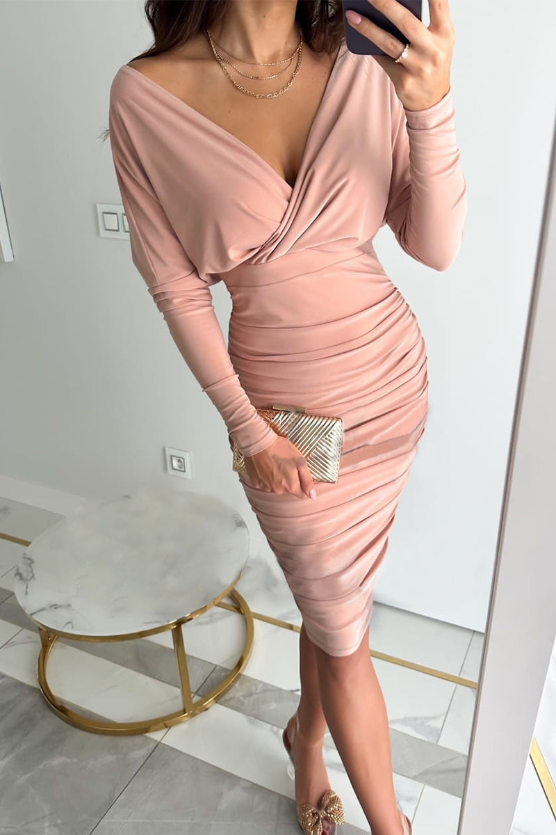 Sexy Solid Color V Neck Wrapped Skirt Dresses(3 Colors)