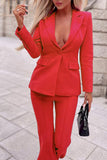 Elegant Solid Solid Color Turn-back Collar Long Sleeve Two Pieces