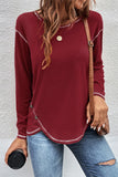 Casual Patchwork Buttons O Neck Tops(9 Colors)