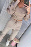 Solid Color V Neck Nine Points Sleeve Two Pieces(3 Colors)