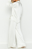 Street Solid Patchwork Turndown Collar Long Sleeve Two Pieces