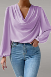 Casual Solid Patchwork U Neck Long Sleeve Tops(6 Colors)