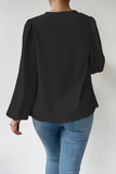 Casual Solid Patchwork U Neck Long Sleeve Tops(6 Colors)