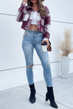 Street Plaid Patchwork Turndown Collar Tops(4 Colors)